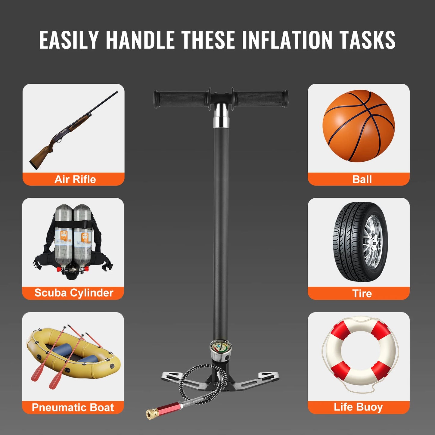 SucceBuy PCP Hand Pump 4 Stage 30Mpa 4500 PSI High Pressure Air Rifile Filling Stirrup Pump for Airguns, Paintball Filling, Tire