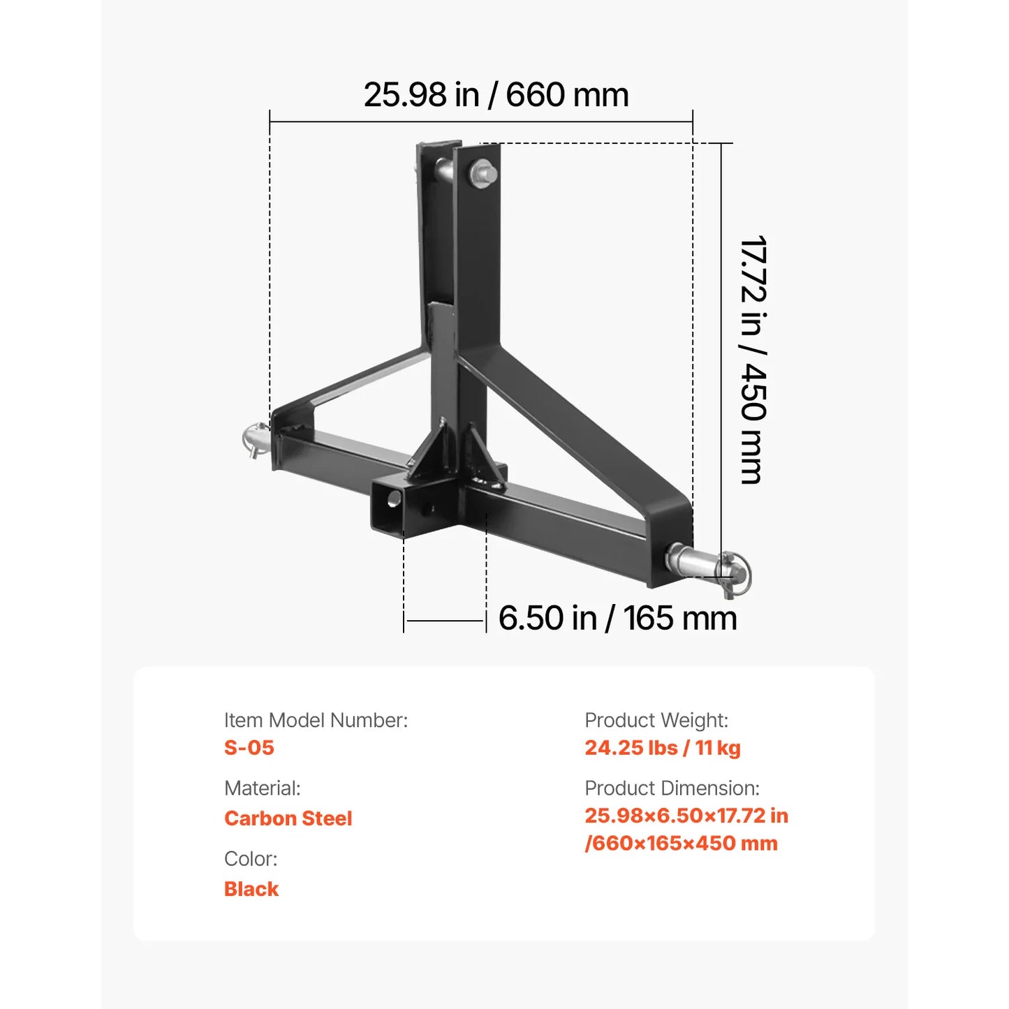 SucceBuy 3Point Trailer Hitch with 2in Receiver 3pt for Category 1Tractor 3000lbs Tow Drawbar Adapter Compatible with John Deere