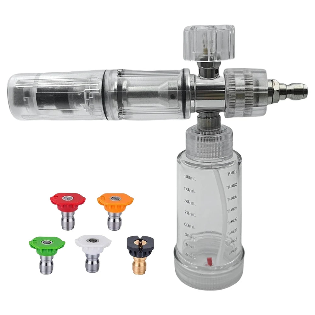 100ml Pressure Washer Gun Adjustable Car Wash Foam Sprayer with 5 Nozzle Tips Liquid Foam Sprayer for Cleaning Cars SUVs