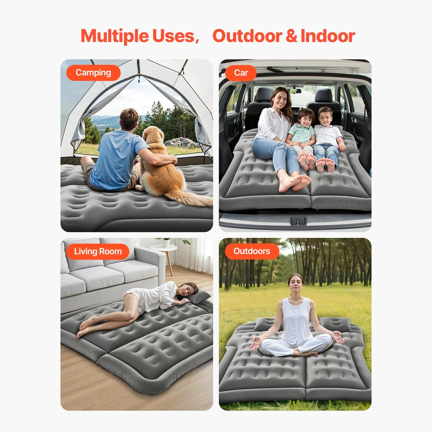 SucceBuy Car Air Mattress, Inflatable Car Camping Mattress, Flocking Thickened Travel Beds with Air Pump Fits Most SUV MPV Sedan