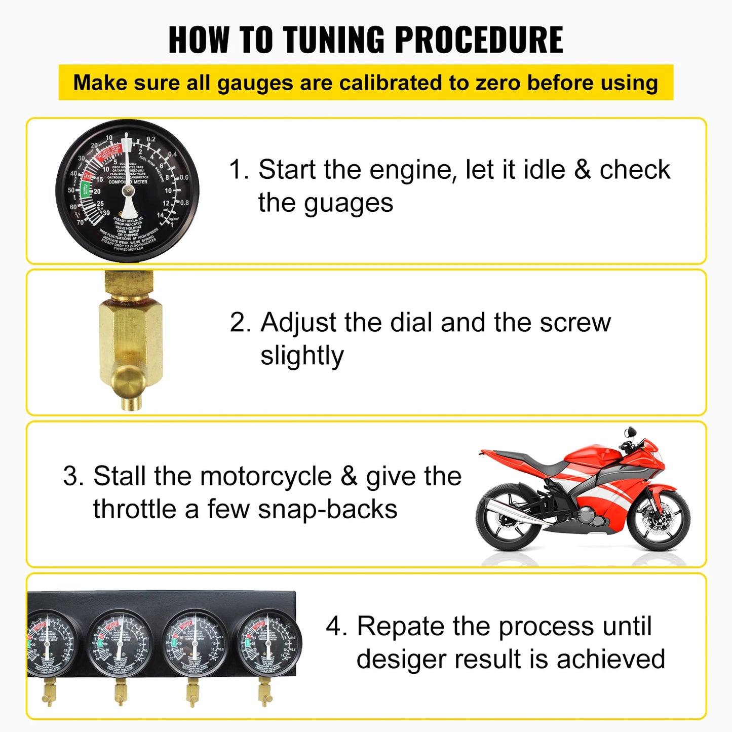 SucceBuy Fuel Vacuum Carburetor Synchronize Tool Kit Fuel Vacuum Carburetor Synchronizer carb sync Gauge Set with Rubber Hose