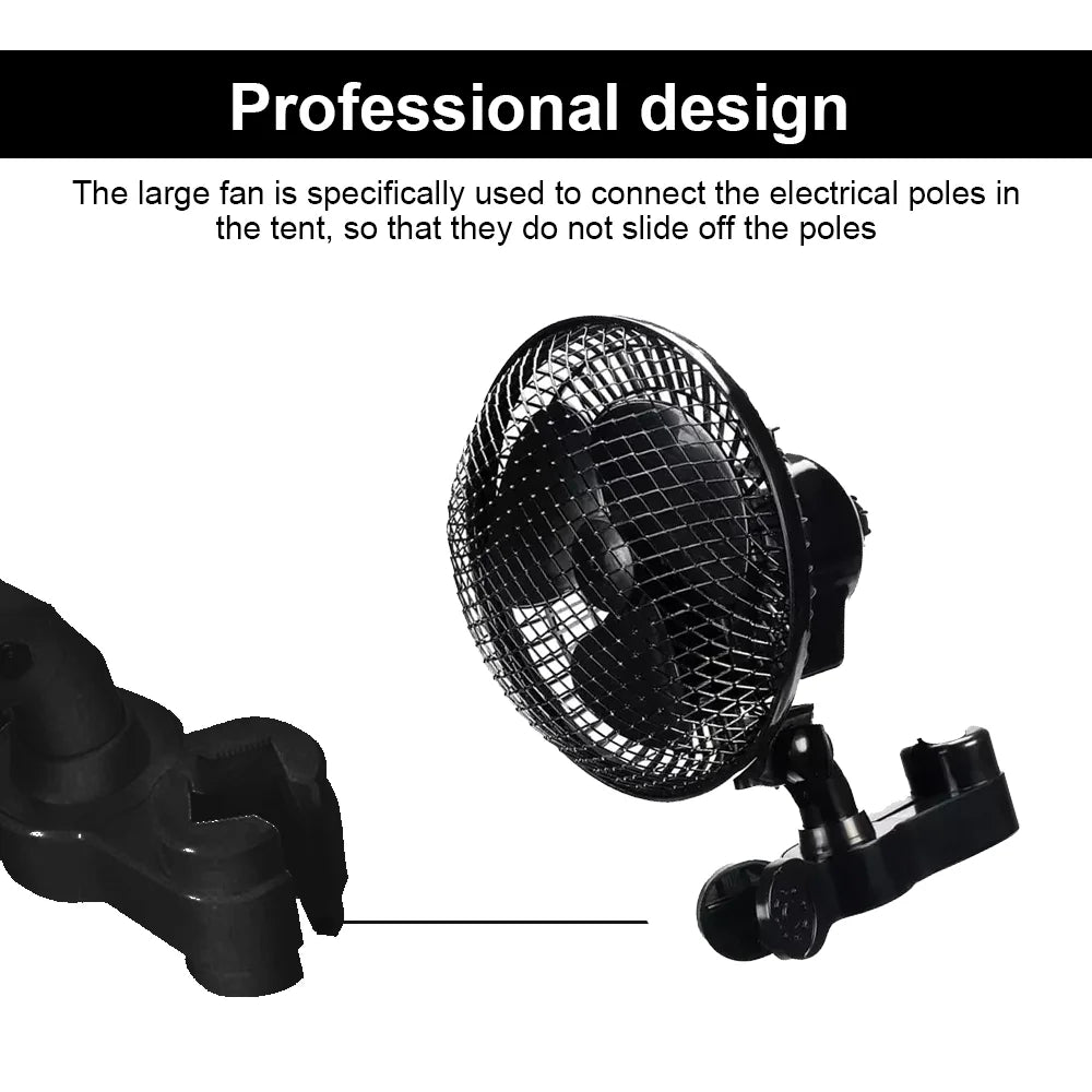 2 Speed Clip Desk Fan 160mm Quiet Vertical 6" Oscillating Fan Fit Grow Tent Pole