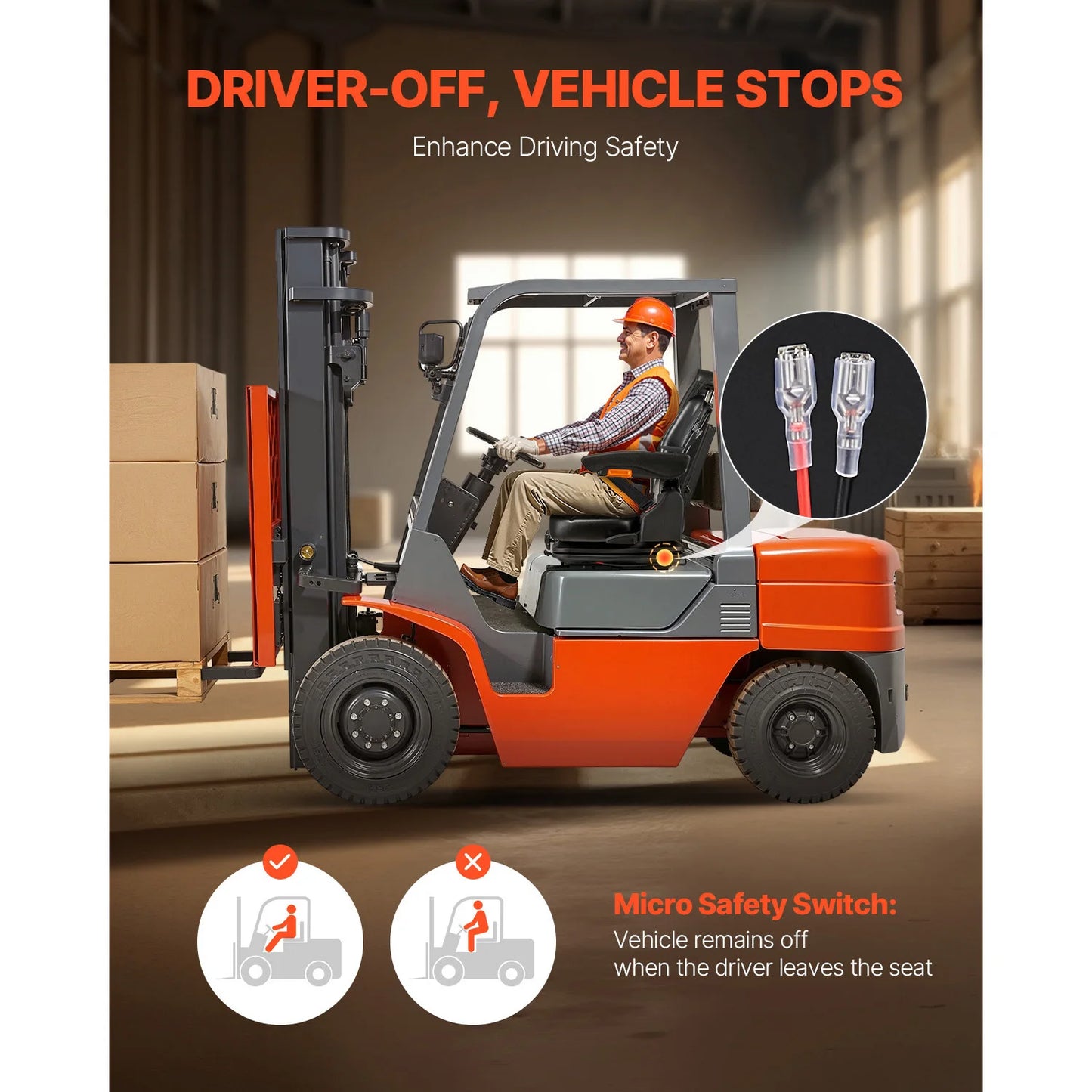 SucceBuy Universal Forklift Seat Tractor Suspension w/ Secure Fold Down w/Micro Switch Lawnmower Seat Skid Loader Bulldozer