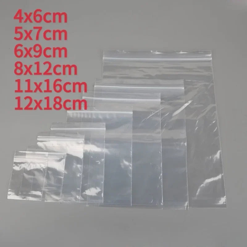 200/100PCS Transparent Zip Bags Food Jewelry Vacuum Storage Bag Plastic Thicken Reclosable Poly Bag Kitchen Organization 2030