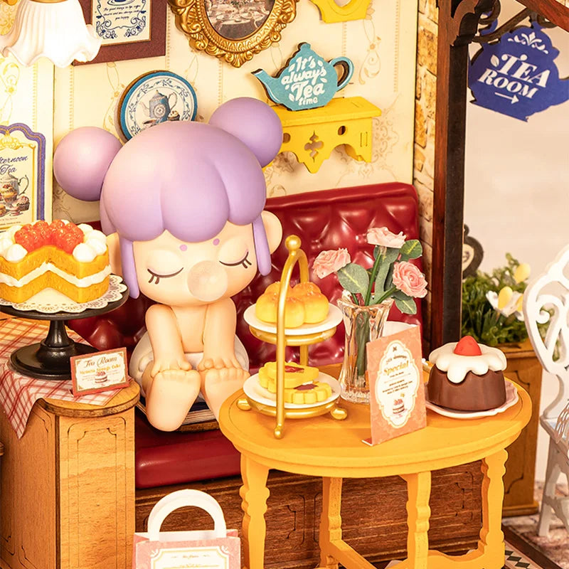 Robotime Rolife Leisure Time Tea Room DIY Miniature Dollhouse Kit Crafts Hobbies Amazing Gift for Women Children DG171