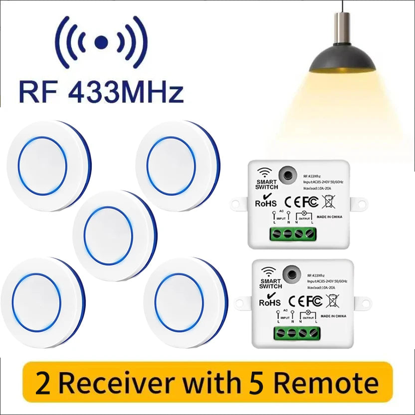 RF 433MHz Wireless 10A Relay Receiver Remote Control Light Switch 220V 110V Mini Round Button Wall Panel Switch For LED Lamp