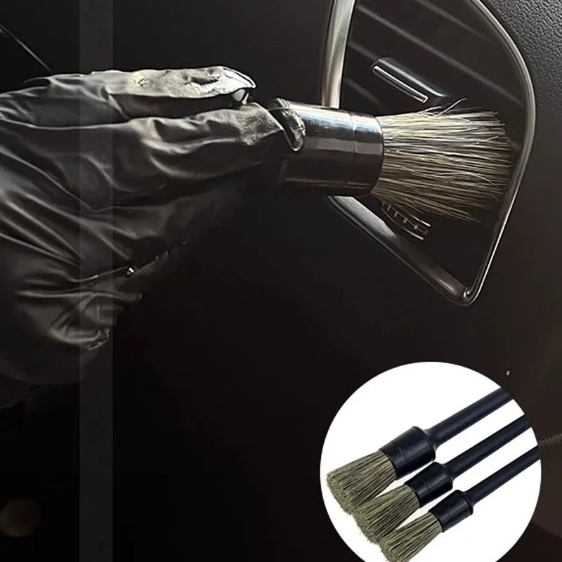 3pcs Car Exterior Interior Detail Brush Boar Hair Bristle Brushes for Car Cleaning Auto Detail Tools Dashboard Cleaning Brush