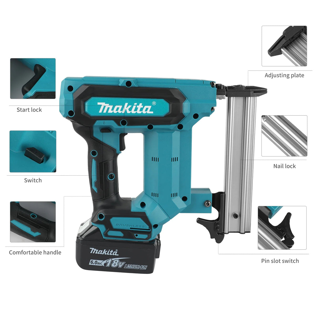 NEW Makita F30 18VCordless Nail Gun,Powered by 6.0Ah Lithium Battery,100 Nail Capacity,For Flooring Shelving & DIY Wood Projects
