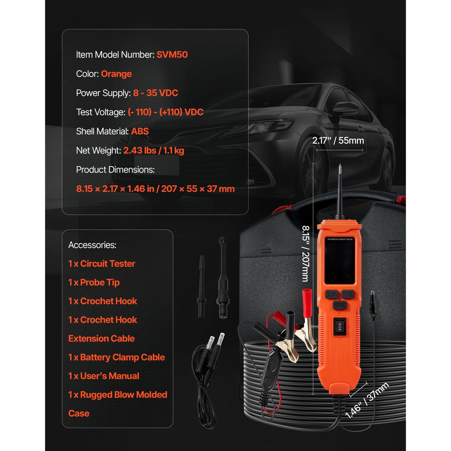 SucceBuy Automotive Circuit Tester 8-35 DCV with TFT Color Display Lighting Automotive 4/6 m Cable Electrical Detector Finder