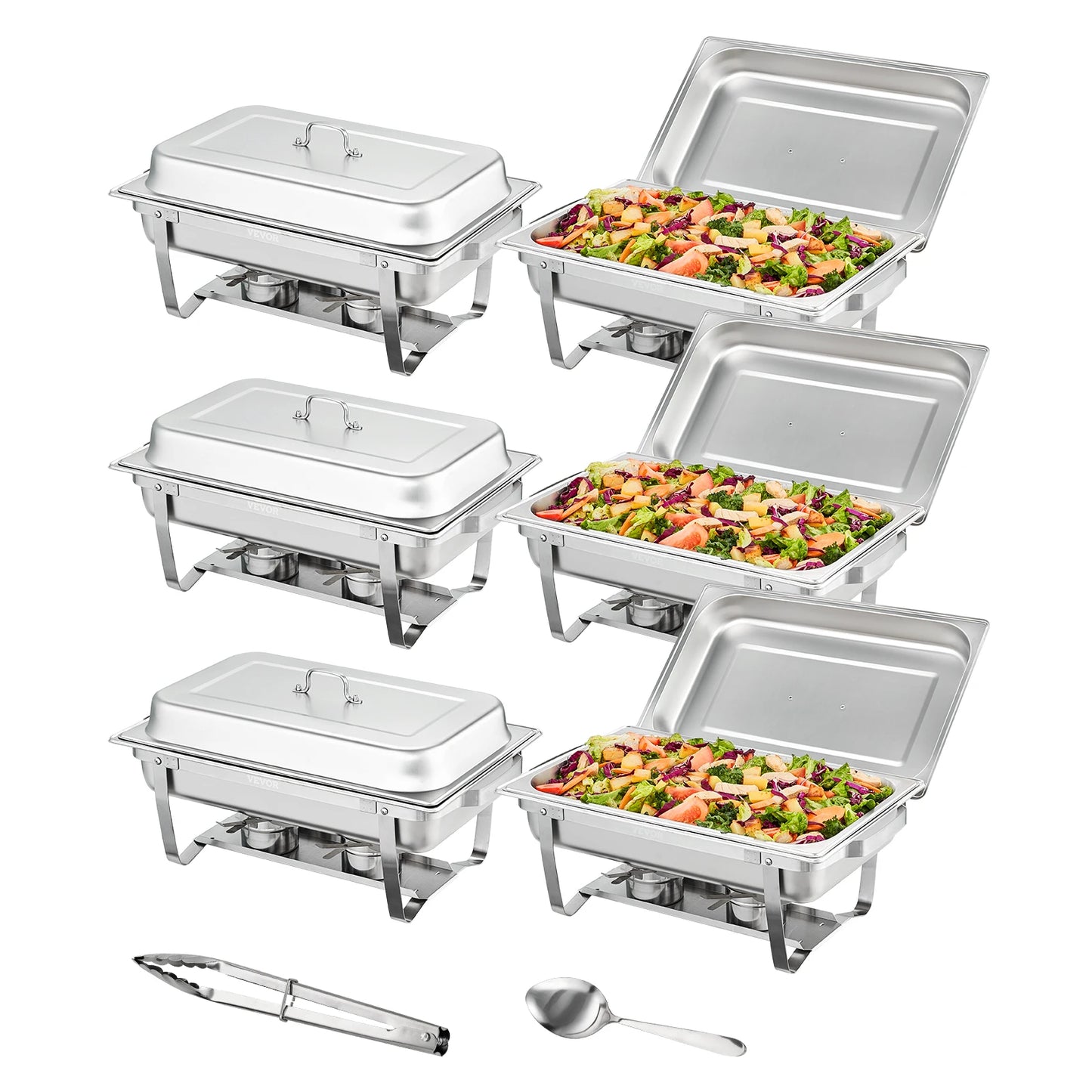 SucceBuy 8 QT Rectangle Chafing Dish 2/4/6 Packs w/ Full Size Pans Buffet Catering Warmer Server Folding Stand Fuel Holder Tray