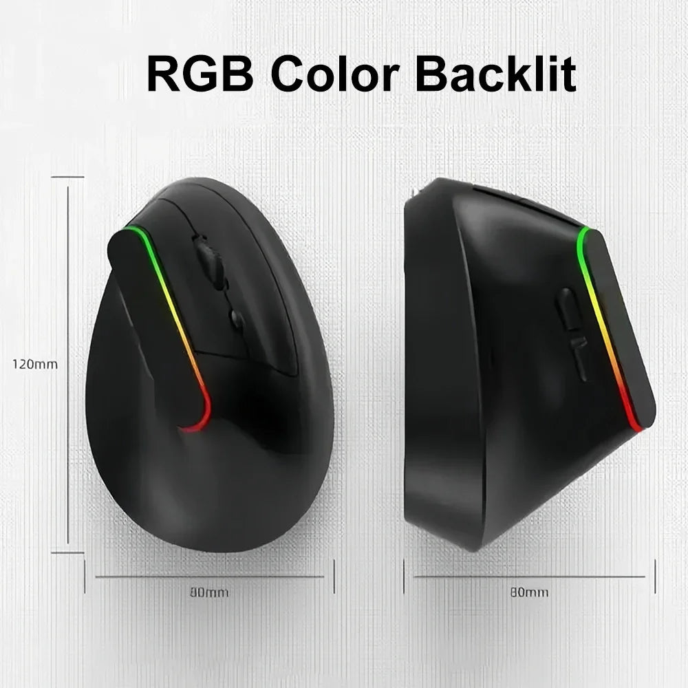 KEBIDUMEI Vertical Mouse Bluetooth 5.2 2.4G Ergonomic Mouse Mute Buttons RGB Gaming Mouse for MacBook Tablet Laptops PC Mice