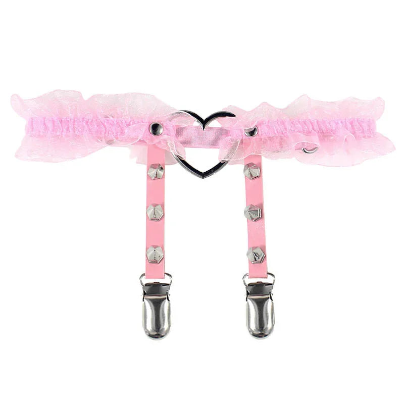 Punk Sexy Spike Garter Belt Rock Rivet Elastic Suspender Belt 2 Clips Harajuku Gothic Goth Studded Women Leglet Stockings Garter