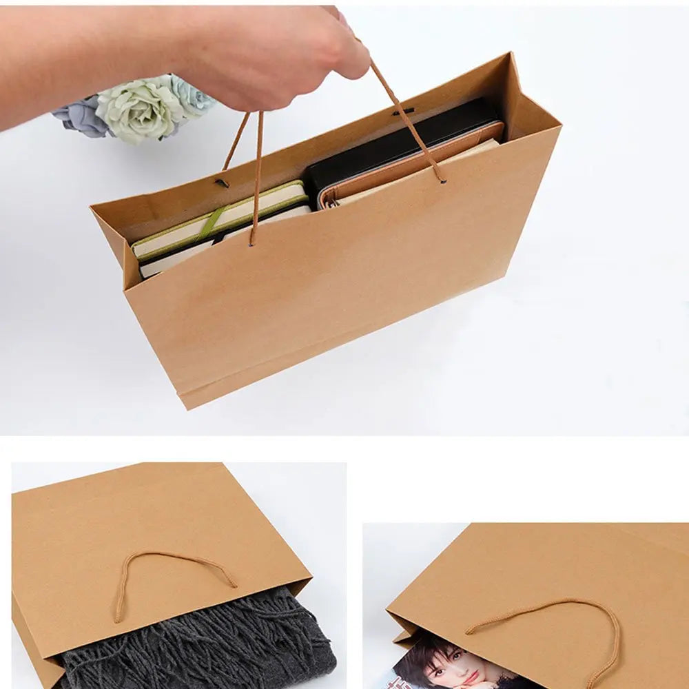 50pcs Bulk Kraft Paper Bags Gift Shopping Carry Craft Brown Bag with Handles 260gsm