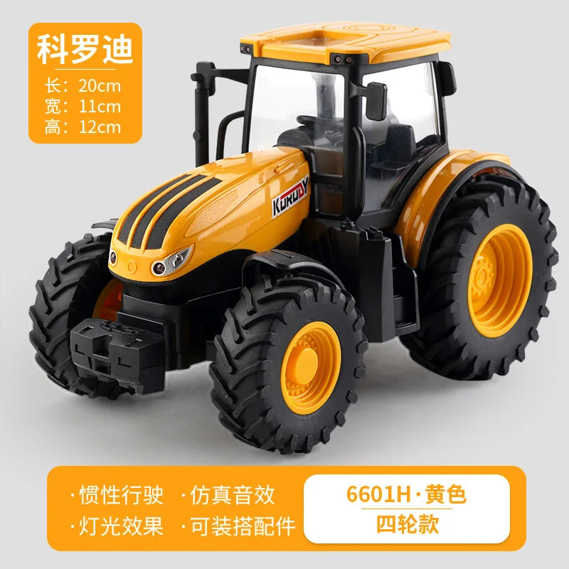 1:24 Scale Remote-Controlled Tractor Toy Alloy Electric Farm Truck with Headlights RC Car Set for Kids Birthday Christmas Gifts