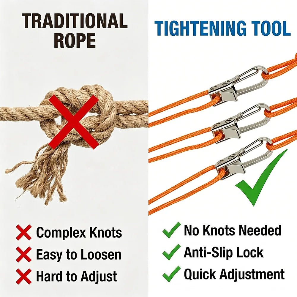 2/4 Set Rope Tightening Tool & Tensioner Heavy-Duty Retractable Tie Down Rope for Camping, Tarp, Hammock & Outdoor Gear Securing