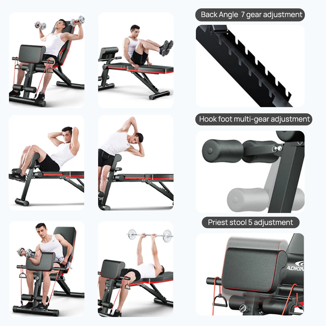 ADKING Weight Bench Fitness Bench Press Squat Rack Adjustable Home Gym Equip