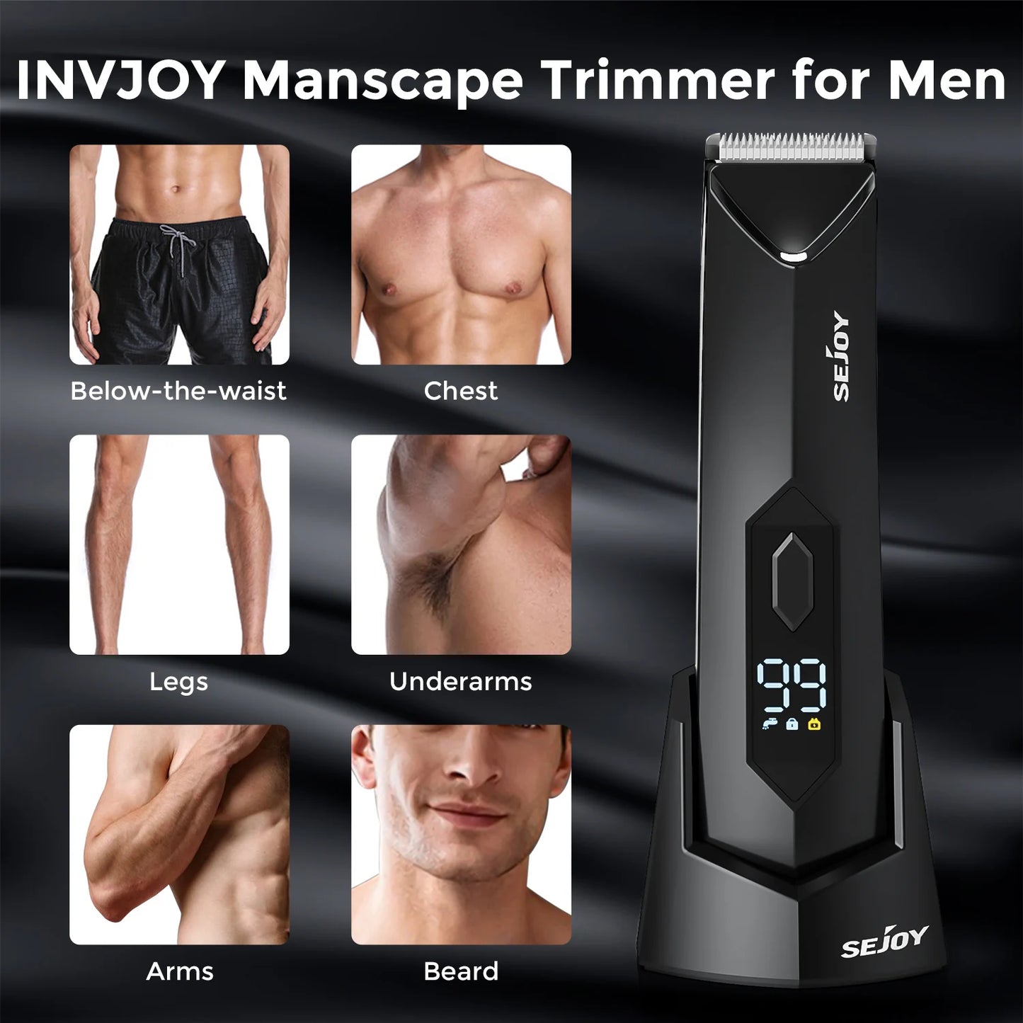 Sejoy Body Hair Trimmer for Men, Electric Groin & Body Groomer for Pubic Hair, Chest, Legs & Underarms, Waterproof & Rechargeable Hair Cutting Kits