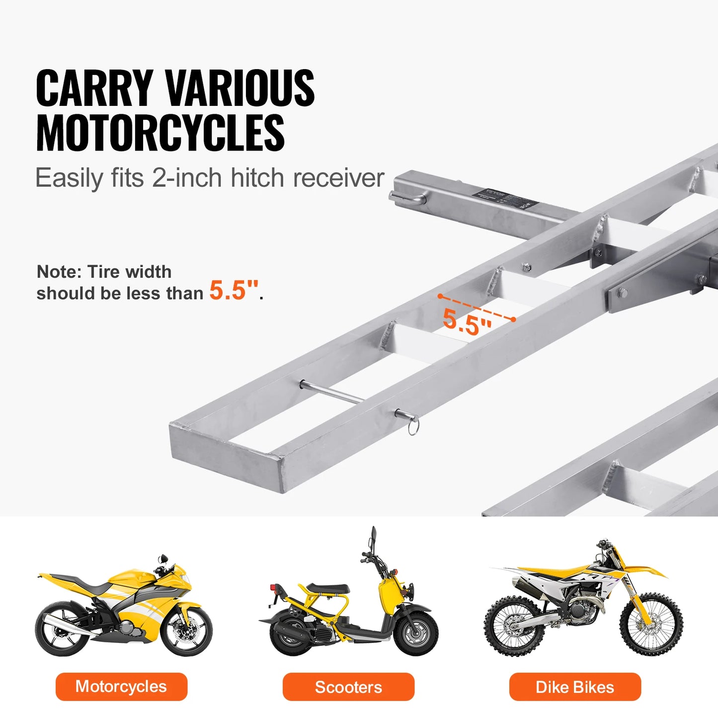 SucceBuy Motorcycle Carrier 2-Bike 600LBS Aluminum Loading Ramp Scooter Dirt Bike Trailer Hauler for Car Truck with 2" Receiver