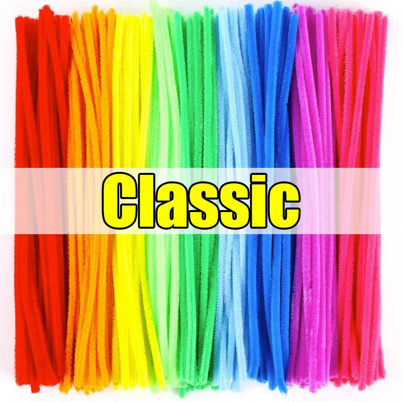 1000/10pcs Colorful Twisting Bar Chenille Fluffy Pipe Cleaners Stems Plush Stick DIY Tinsel Rod Strips Kids Art Educational Toys