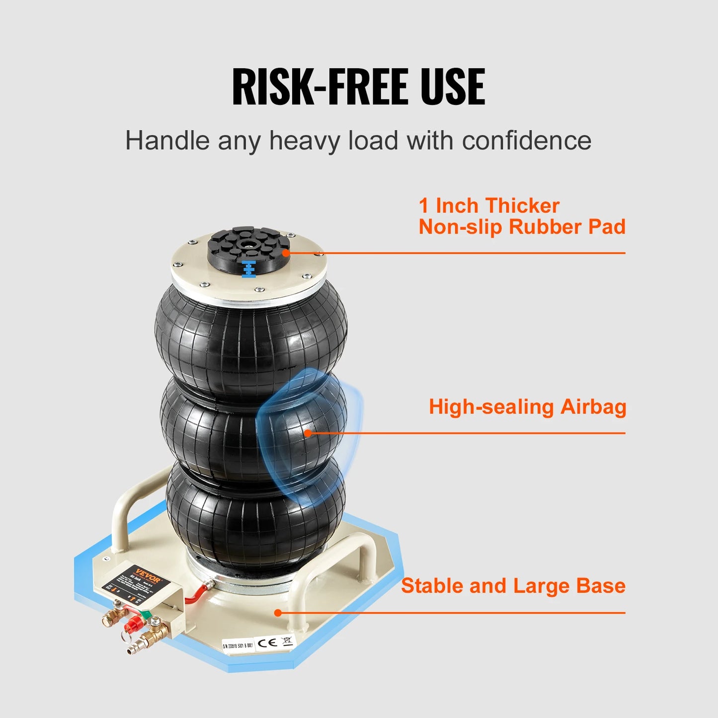 SucceBuy Air Jack 3Ton Triple Bag Air Jack Airbag Jack with Six Steel Pipe Fast Lifting Pneumatic Jack with Side Handle for Car