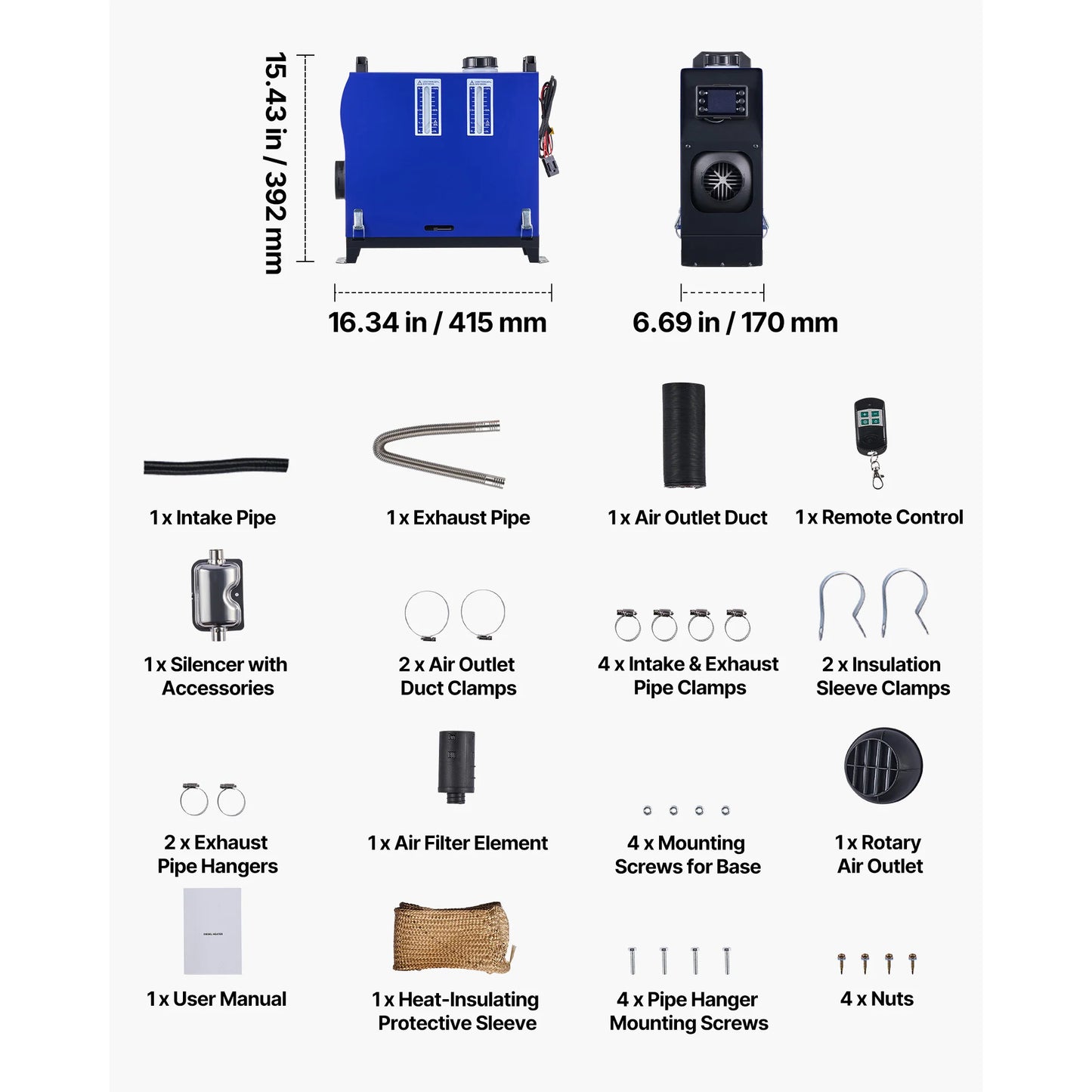 SucceBuy Diesel Heater 8KW DC 12V/24V All in One Portable Diesel Air Heater w/ Remote Control LCD Display Fast Heating Low Noise