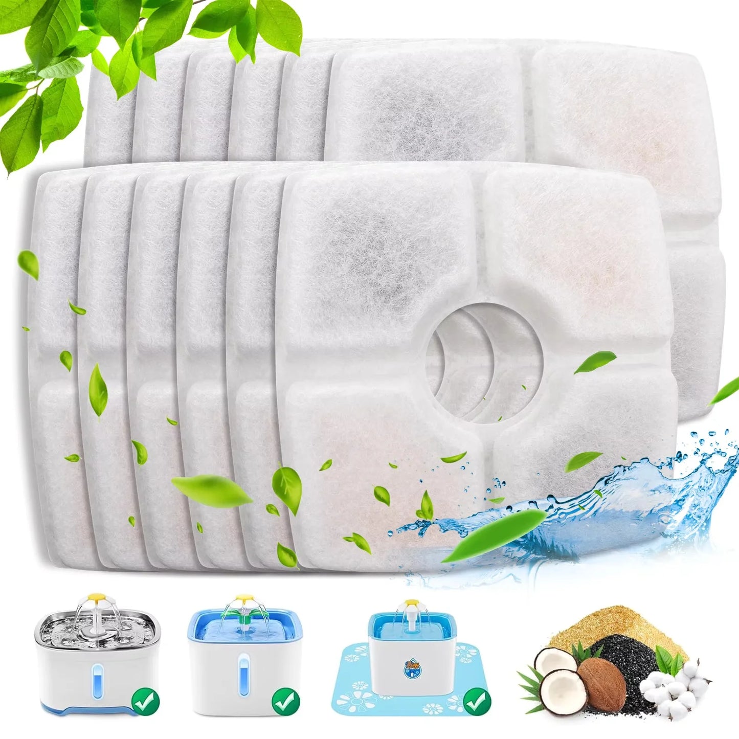 Cat Water Fountain Filter Replacement, 4/8 Pack Filters Compatible with Square 2.5L Automatic Pet Fountain Dog Water Dispenser
