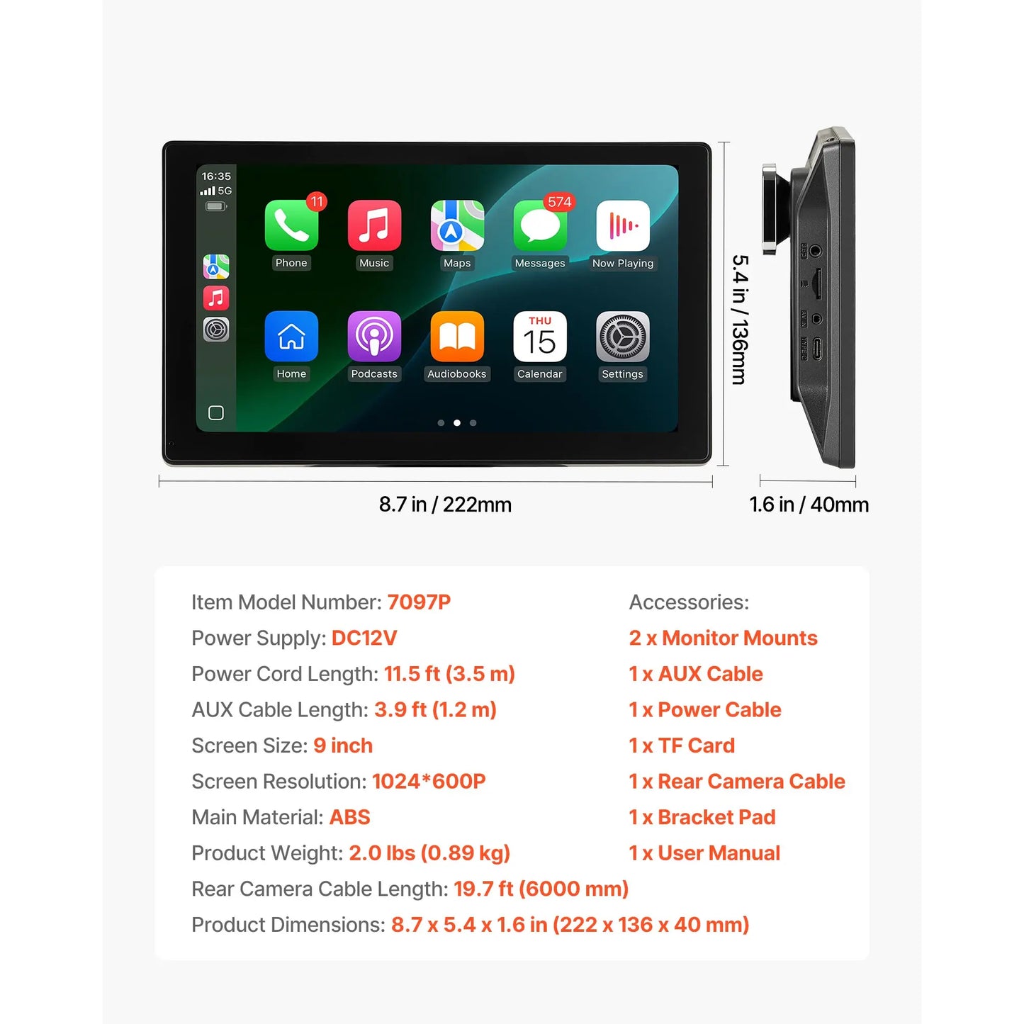 SucceBuy Wireless Car Stereo 7/9/10-Inch HD Portable Radio Touch Screen CarPlay Screen for Car with Voice Control GPS Navigation