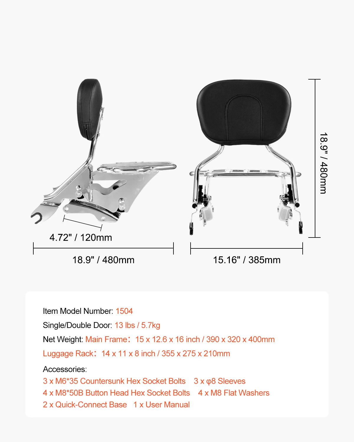 SucceBuy Motorcycle Backrest Sissy Bar with Luggage Rack Detachable Passenger Backrest Fit for HondaRebelCMX1100/Harley-Davidson