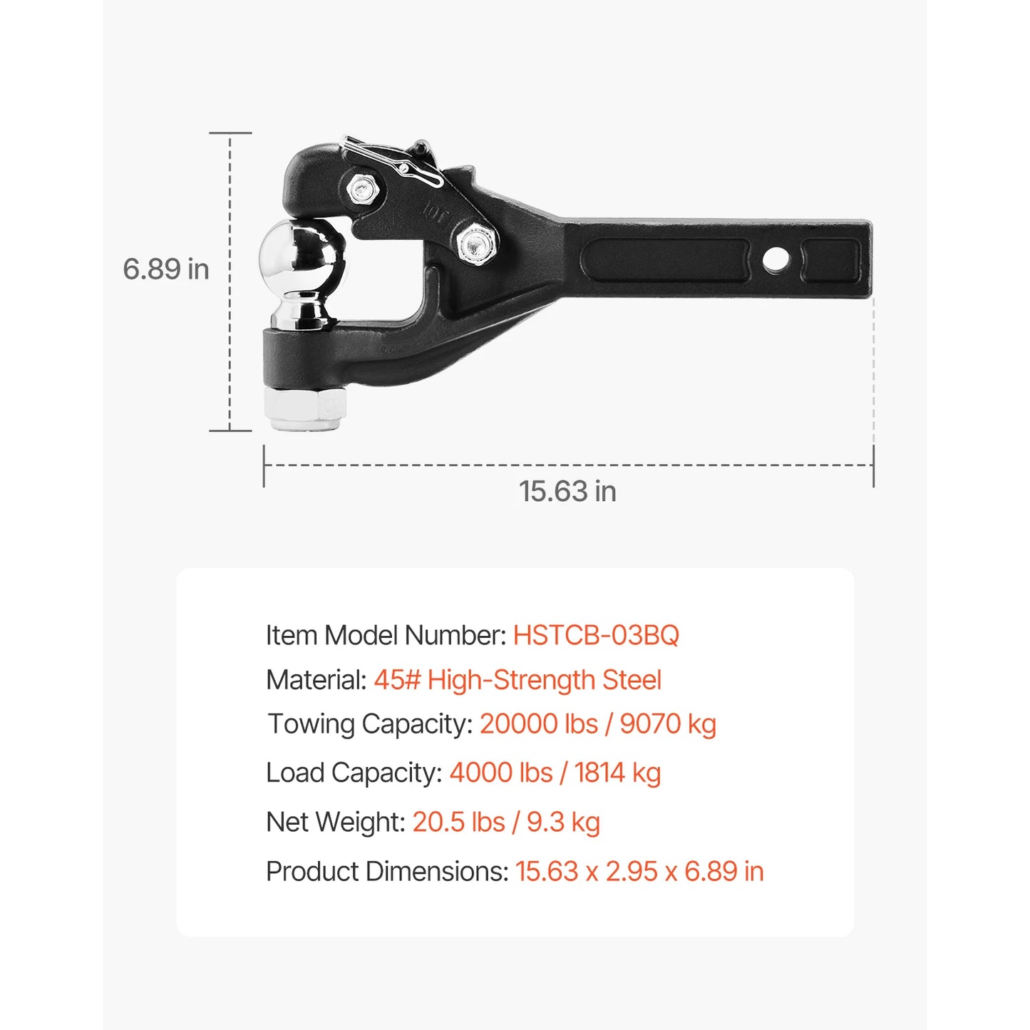 VEVOR Pintle Towing Hook Hitch Combination 2in/ 2-5/16-in Receiver Ball for 2in Hitch Hook fits 2.5 to 3-in Lunette Ring