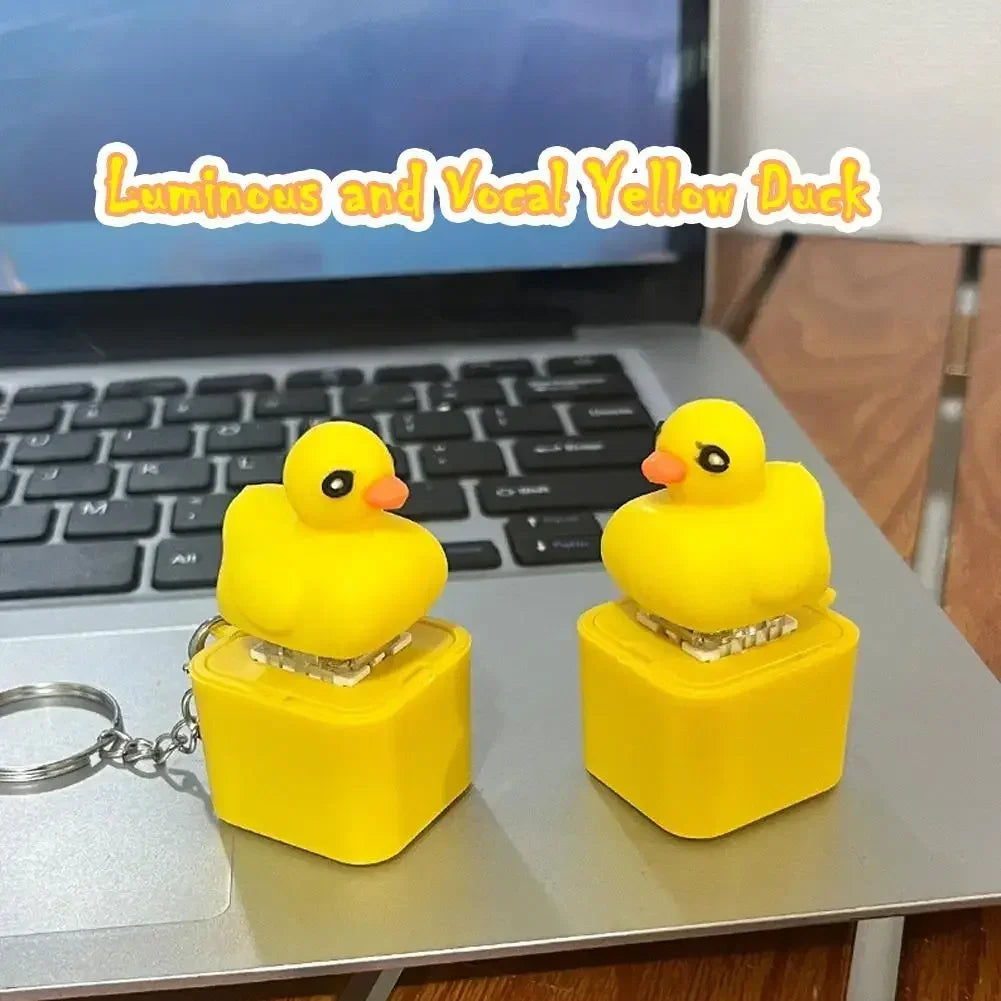 Little Yellow Duck Keychain Fidget Quacking Button Keyring Light-up Sound Toy Stress Relief Toy for Kids Adults
