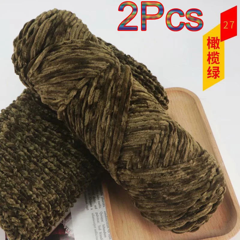 2Pcs Chenille Yarn hand Knitting 100% Polyester Velvet Yarn Crocheting Amigurumi bag line knit sweater blanket hat scarf threads