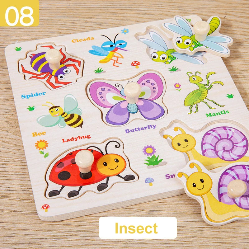 Montessori Toys Wooden 3d Puzzle Cartoon Animal Intelligence Jigsaw Puzzle Early Learning Educational Toys for Children