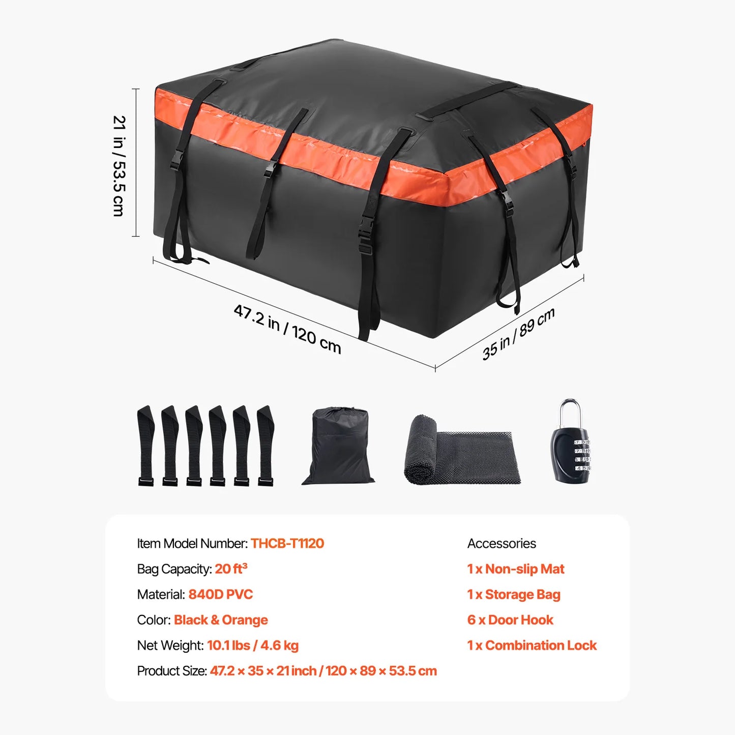 SucceBuy Car Rooftop Cargo Carrier Bag 20/23 Cubic Feet Roof Cargo Carrier 840D PVC Waterproof Car Roof Luggage Bag for Vehicle