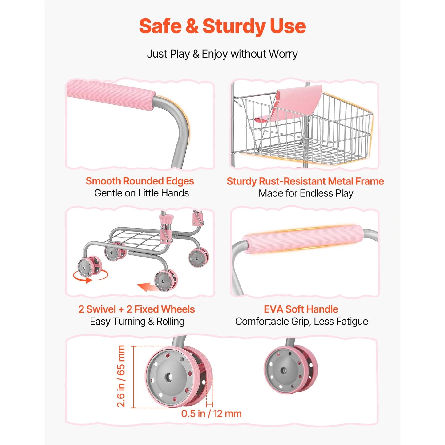 SucceBuy Kids Shopping Basket Foldable Cart Toy with Baby Doll Grocery Store Pretend Play Toys Trolley for Children Toddlers