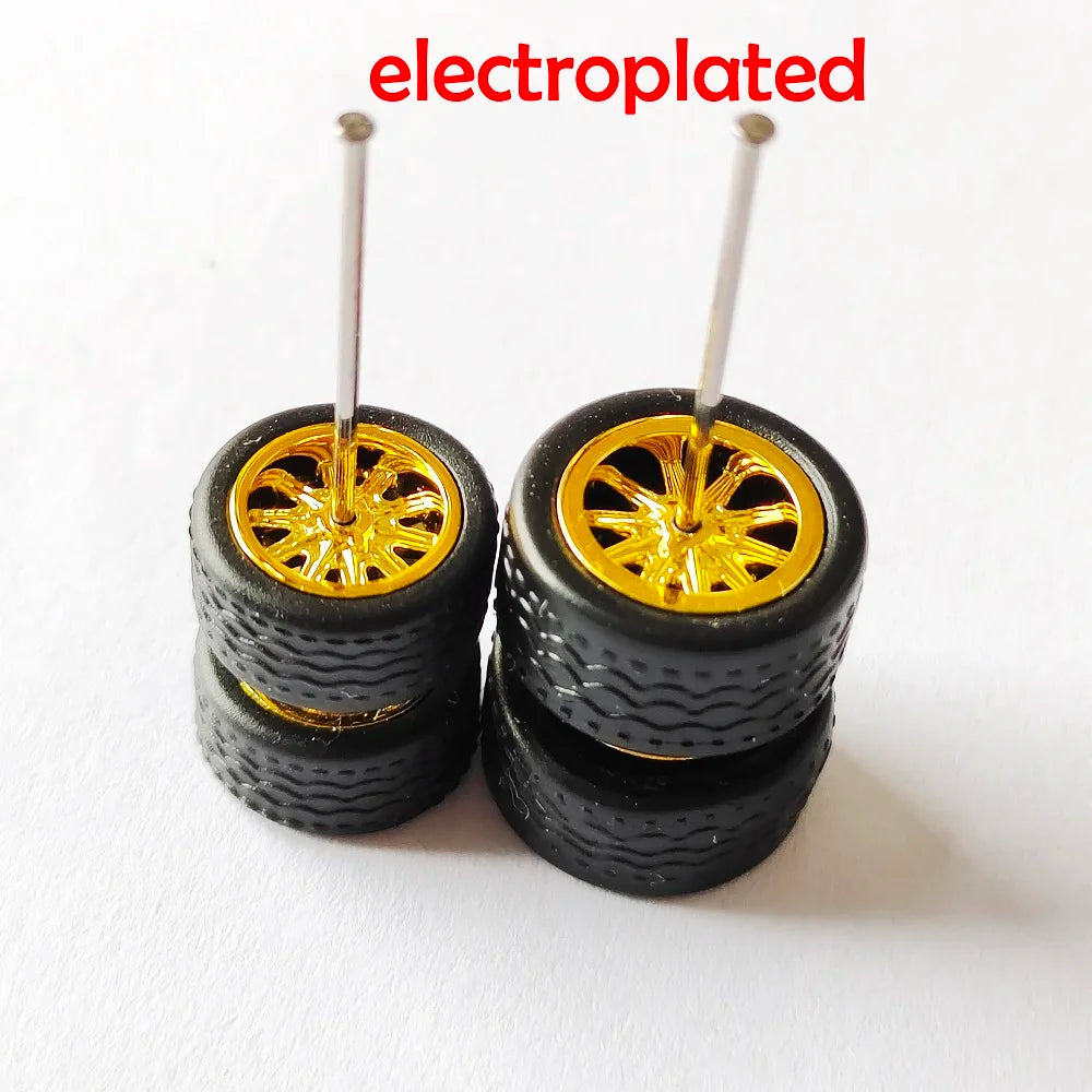 10 Sets 1/64 Staggered Wheels 11mm 13mm Drag Progressive Wheel Front Small Rear Large Rims Rubber Tires for 1:64 Model Cars HW