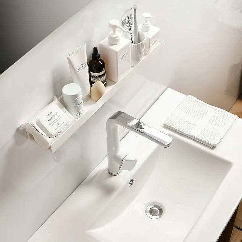 White No Drill Bathroom Shelf Corner Shower Caddy ABS Wall Mounted Shampoo Holder Storage Rack for Bathroom Kitchen Organizer