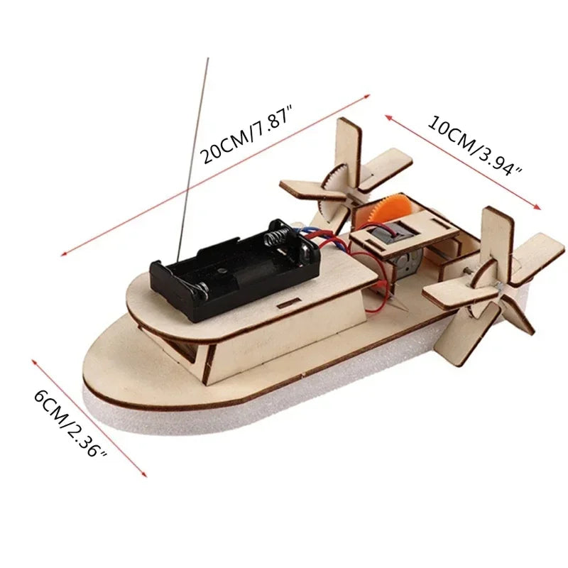 Exquisite Model Boat Vehicle Remote Control Boat for Kids Birthday Gifts Novelty Science Training DIY Wooden Vehicle Self-Made