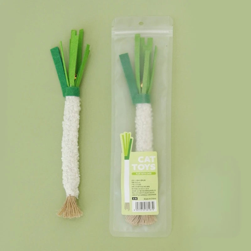 Cat Chew Toy Scallion-Shaped Catnip Molar Stick Bell for Kitten Teething Relief Teeth Cleaning Training Cat Toy