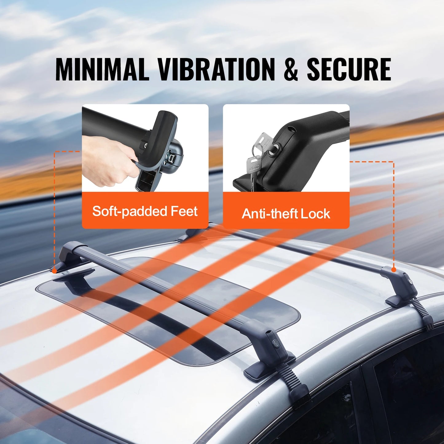 SucceBuy 155 lbs Universal Roof Rack Cross Bars Aluminum Roof Rack Crossbars Adjustable Bare Roof Crossbars with Lock for SUV