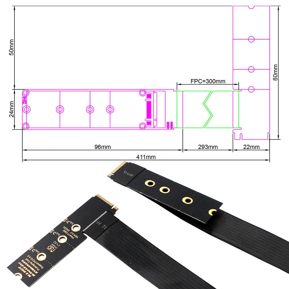 M.2 NVME NGFF M-Key SSD Extension Cable Support PCle4.0 M.2 NVME Extender Solid Drive Riser Card for M.2 2230 2242 2260 2280 SSD