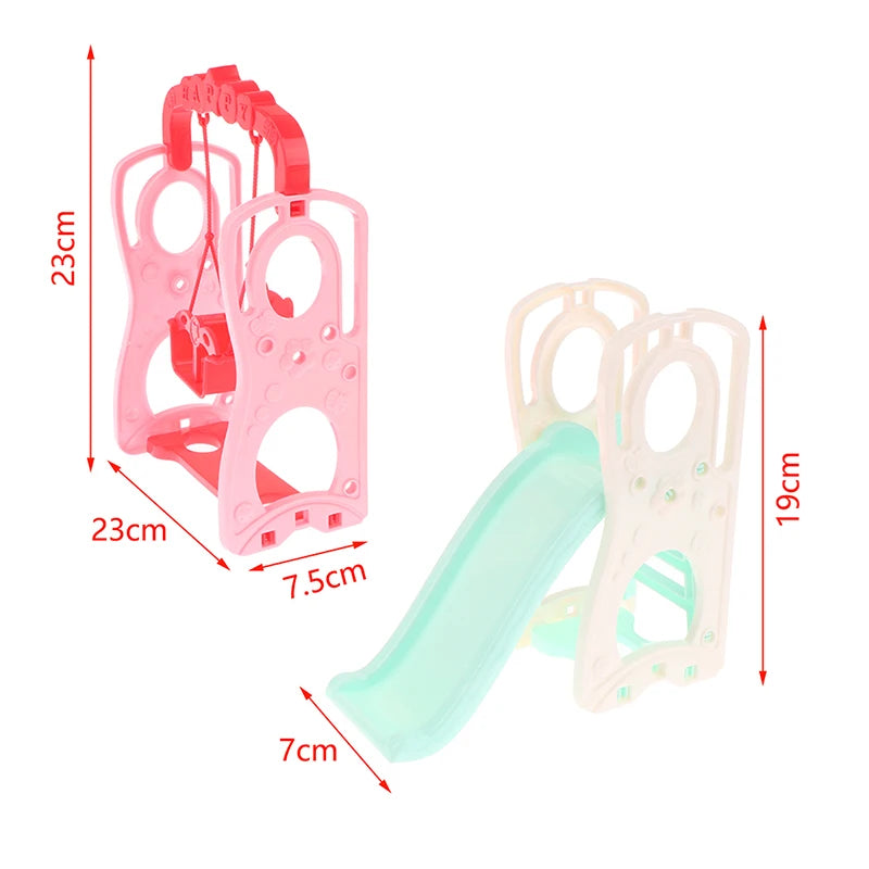 Doll House Simulation Amusement Park Slide Wooden Horse Swing Miniature Children's Playhouse Toys Accessories Set