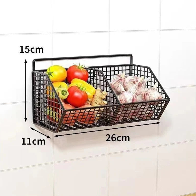 Wall Mounted Kitchen Storage Basket Durable Wire Storage Rack for Vegetables and Fruits Suitable for Home Organization 2030