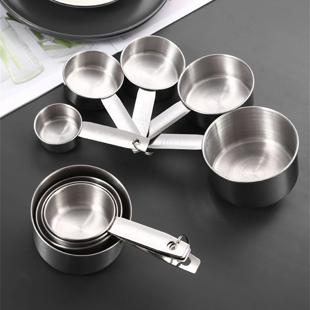 5 PCS Stainless Steel Measuring Cups and Spoons Set Kitchen Baking Gadget Tools
