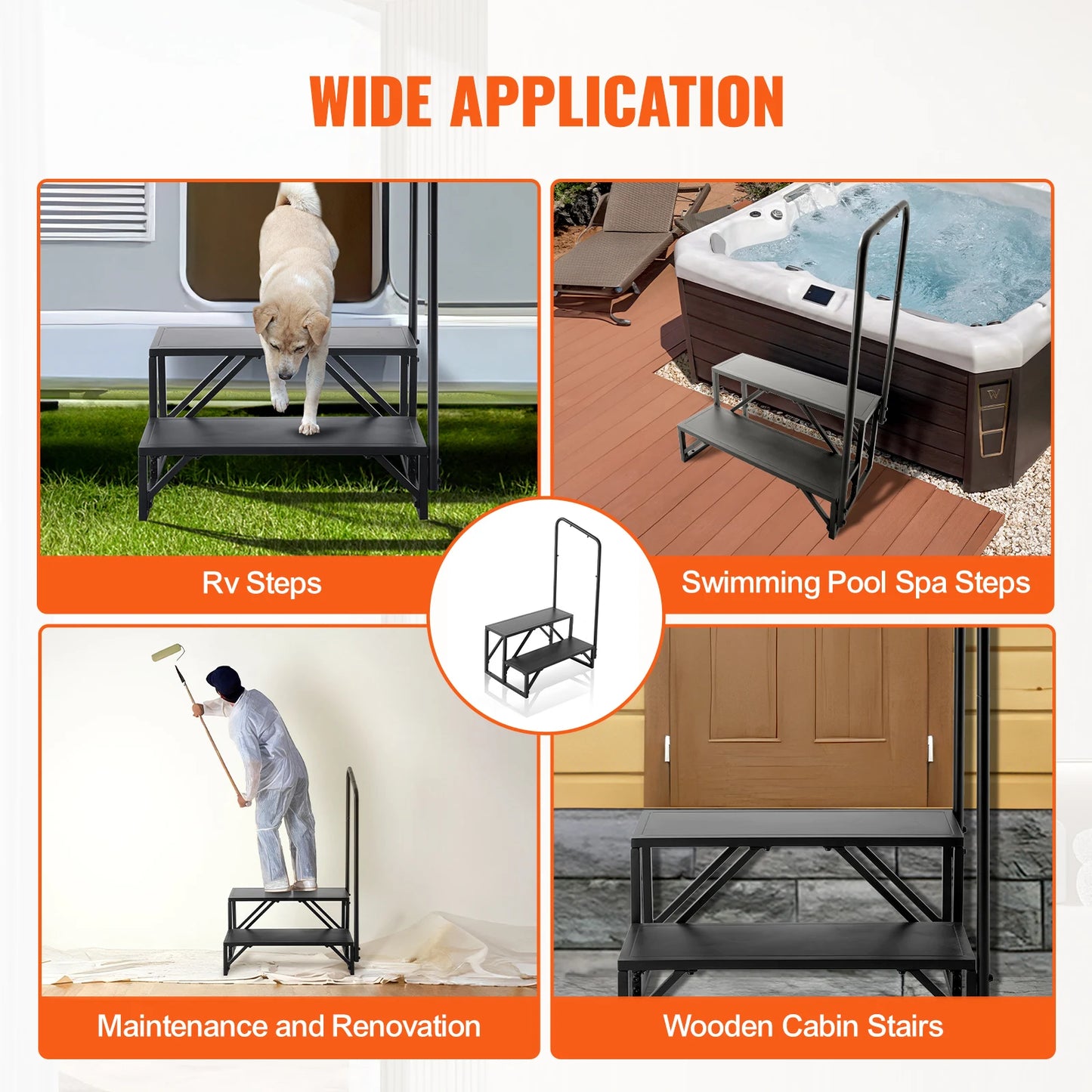 SucceBuy RV Steps 2-Step RV Stairs 440LBS Load Capacity Thickened Carbon Steel With Handrail Non-Slip Steps for Safe Entry Exit