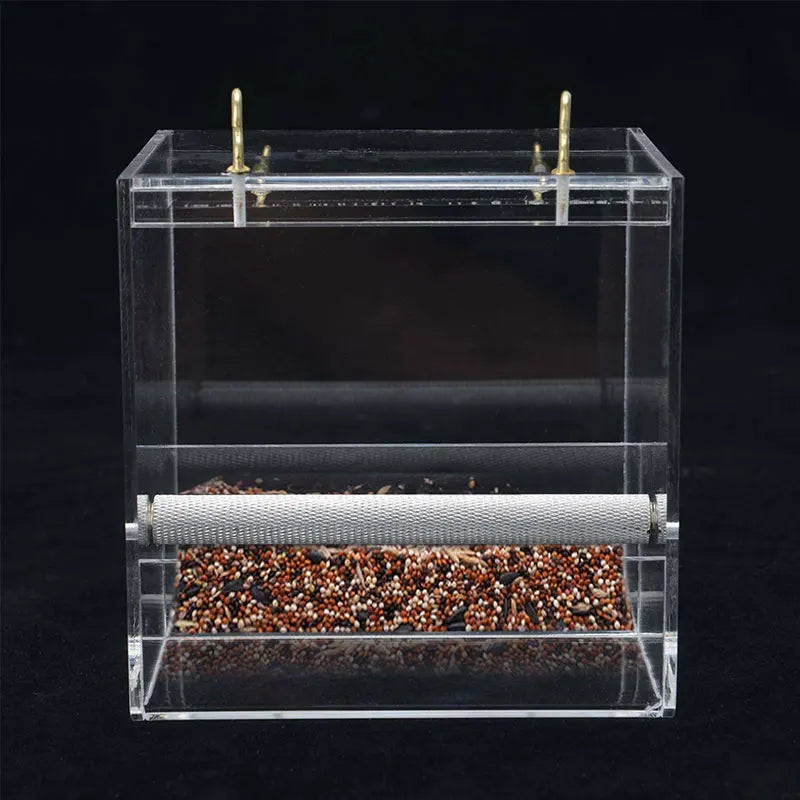 No Mess Bird Feeder for Cage, Automatic Acrylic Bird Feeder Seed Catcher Tray Cage with Hooks