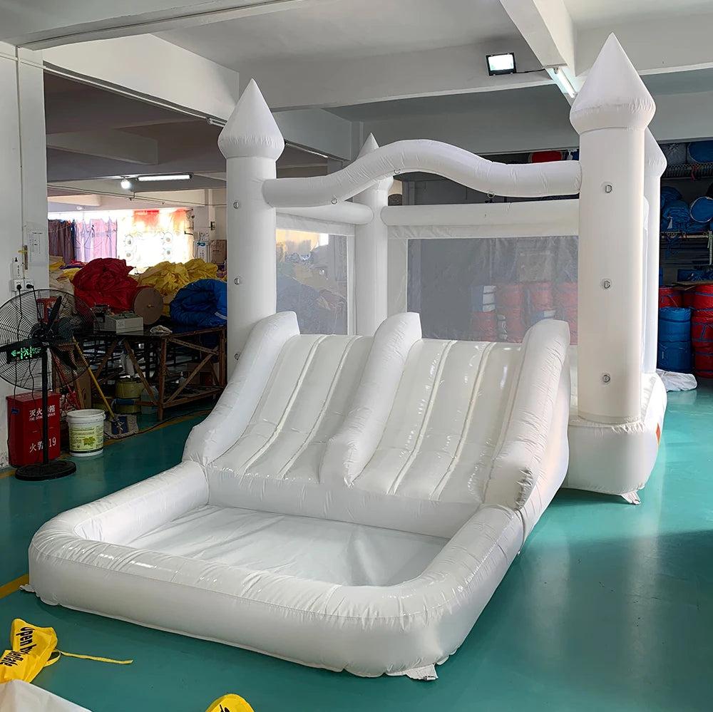 4x2x2.5m inflatable white bounce house with ball pit bouncy castle with blower air pump kids birthday party toys wedding toys