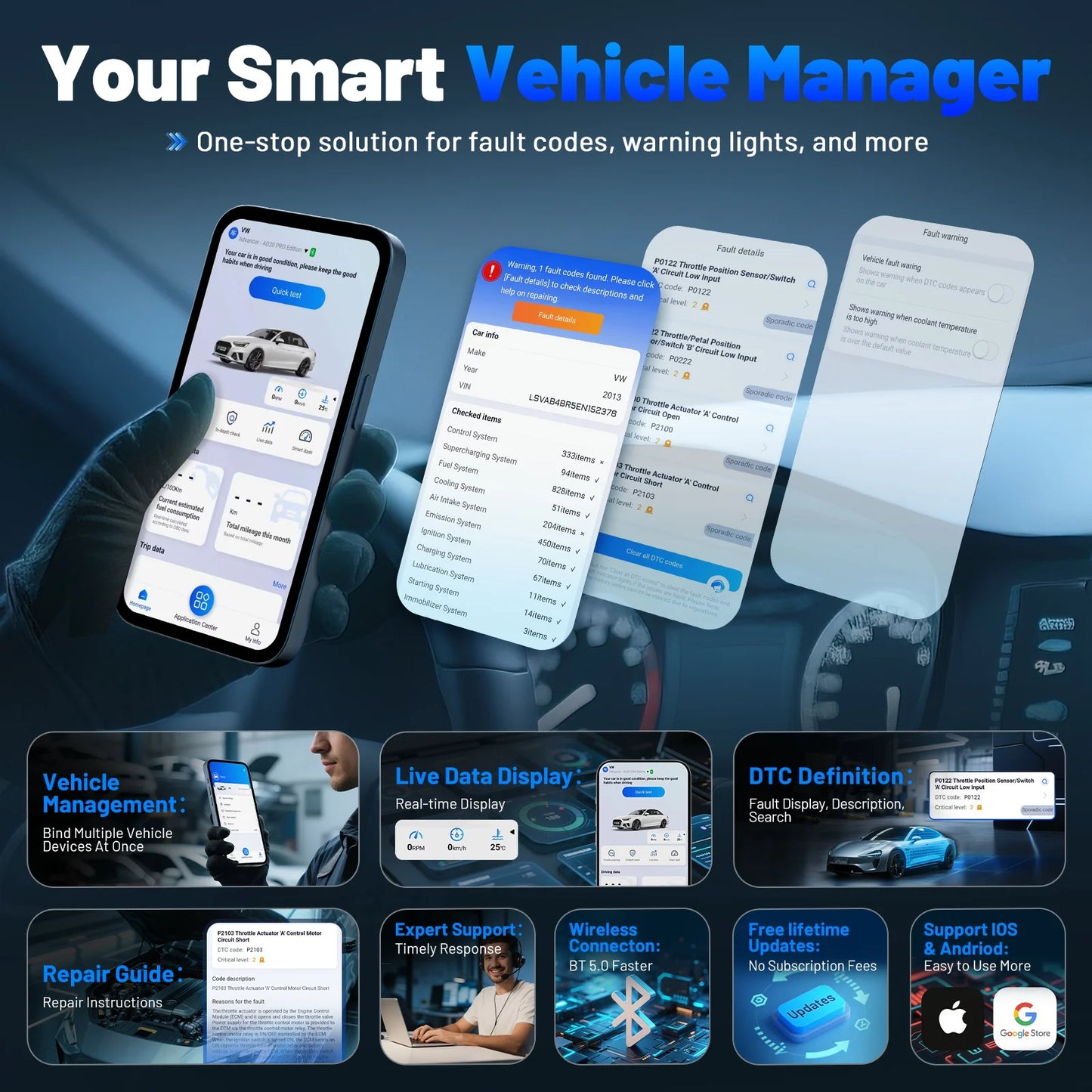 XTOOL Advancer AD20 PRO All System Car Diagnostic Tools Full OBD2 Scanner Battery Check Oil Reset Read/Clear Code Free Update