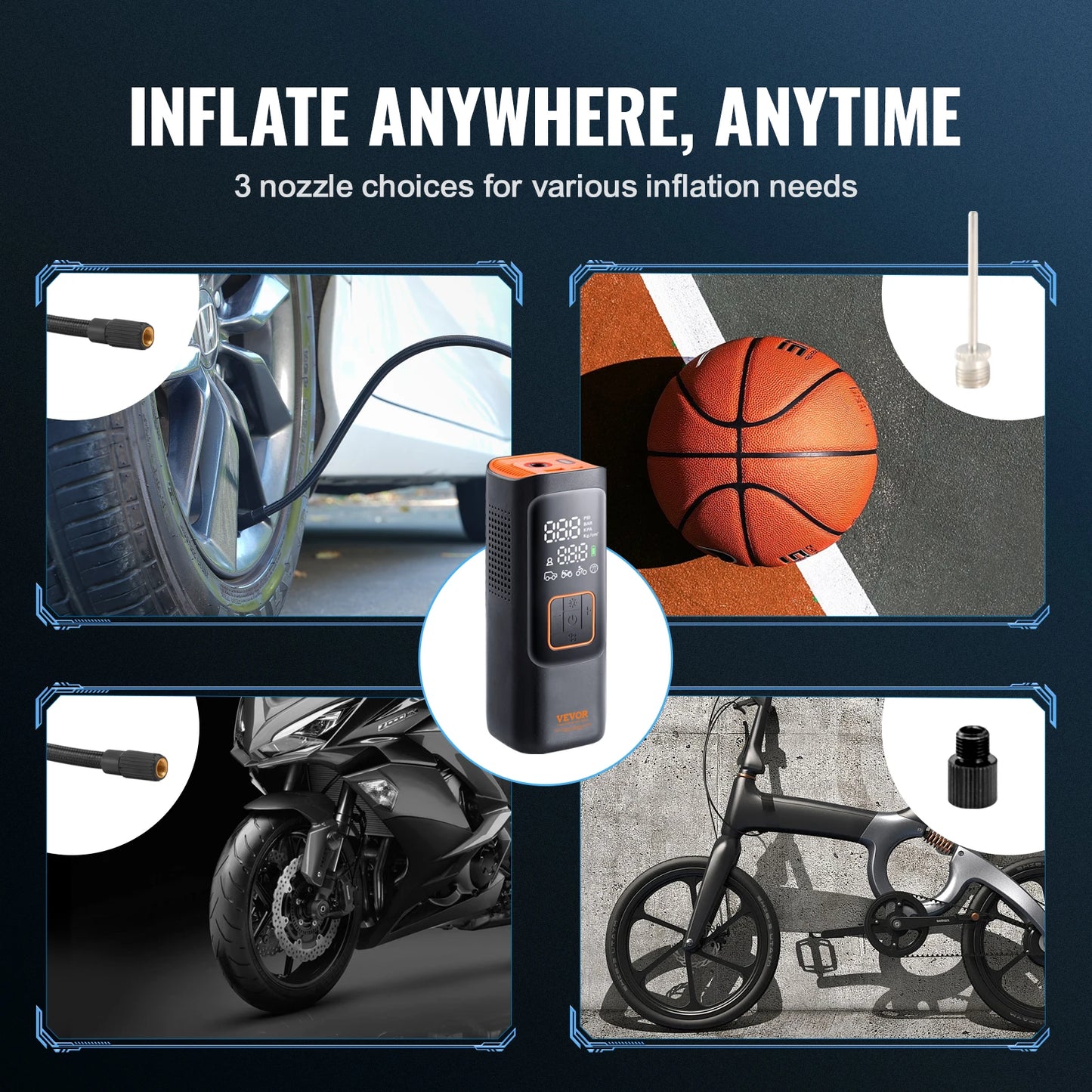 SucceBuy Tire Inflator Portable Air Compressor 7800 mAh Battery&12 V DC Dual Power 2X Faster 160PSI for Car Motorcycle Bike Ball