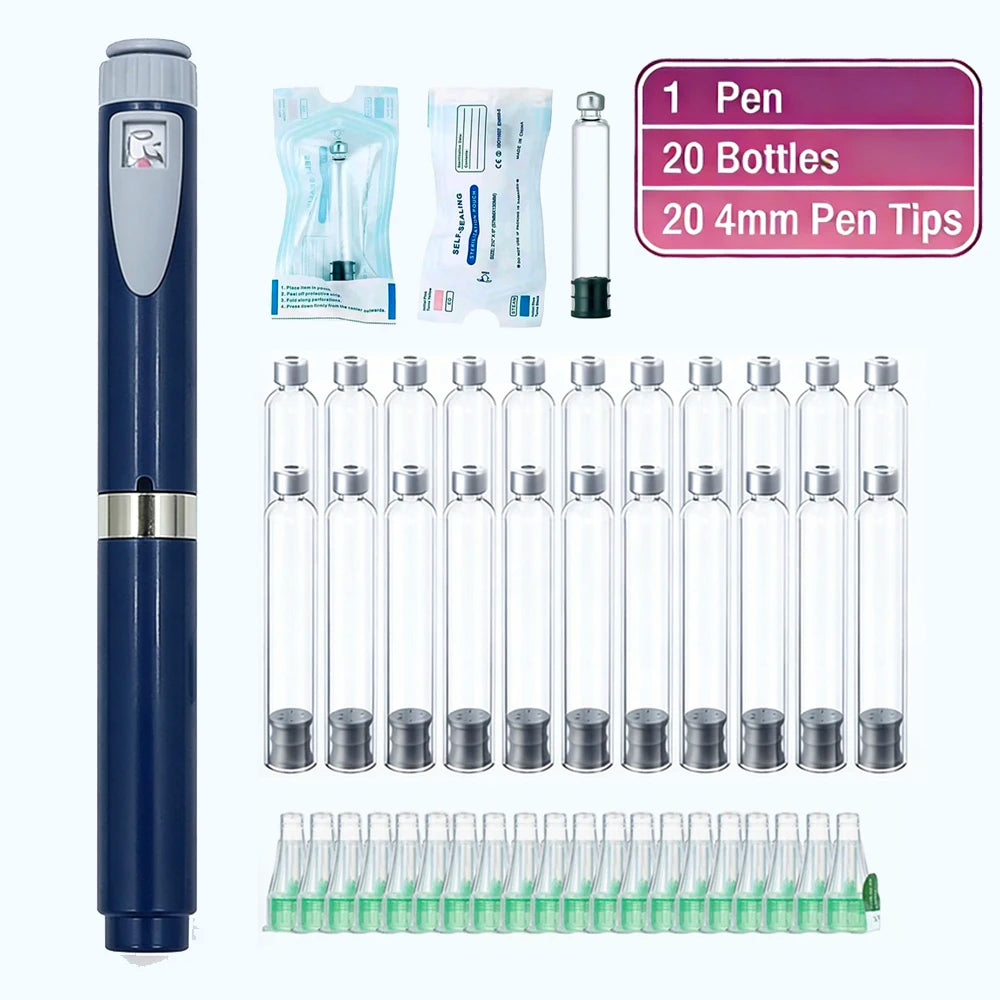Multi-use Precise Dosing Reusable Injection Pen Set 3ml Empty Cassette Bottle Cartridges 4/6/8mm Disposable Pen Tip for Insulin