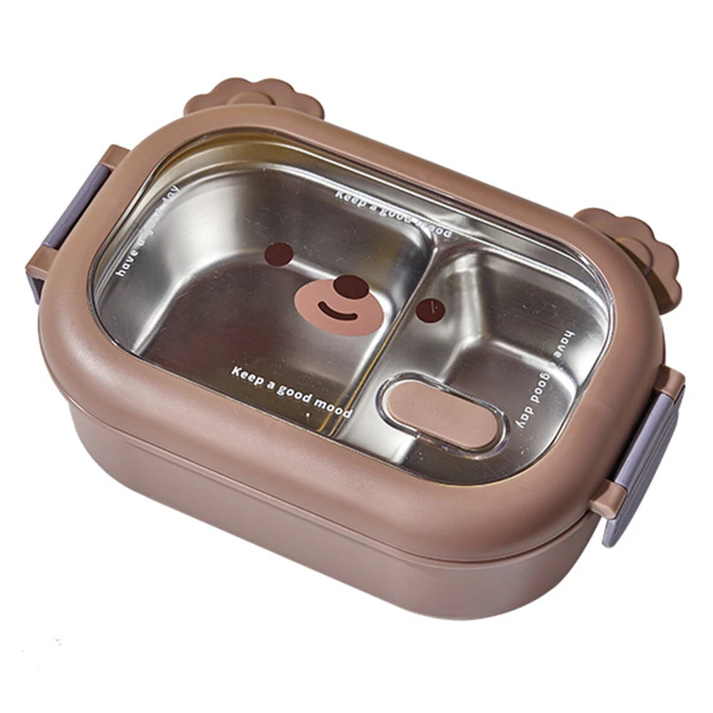 Stainless Steel Cute Food Container 2 Compartments Double-Sided Locking Design Deposit Meal/Fruit/Vegetables and Salads